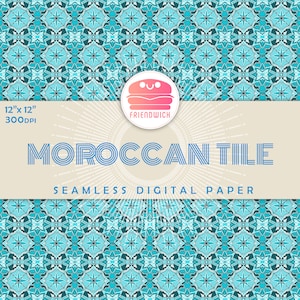 Carta digitale Marocchino Blue Tile, Aqua Ornamental Scrapbook Paper, carta mediterranea, fiori di piastrelle blu, festa marocchina