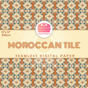Carta digitale marocchina Summer Tile, calda carta Scrapbook ornamentale, carta mediterranea, fiori di piastrelle arancioni e verde acqua, festa marocchina