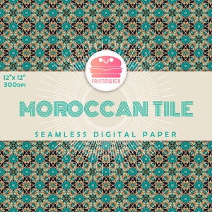 Carta digitale per piastrelle marocchine, carta scrapbook ornamentale verde, carta mediterranea, fiori di piastrelle verdi, festa marocchina