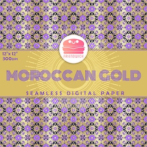 Carta digitale marocchina in oro e piastrelle viola, carta per album ornamentale lucida, carta mediterranea, fiori di piastrelle viola, festa marocchina