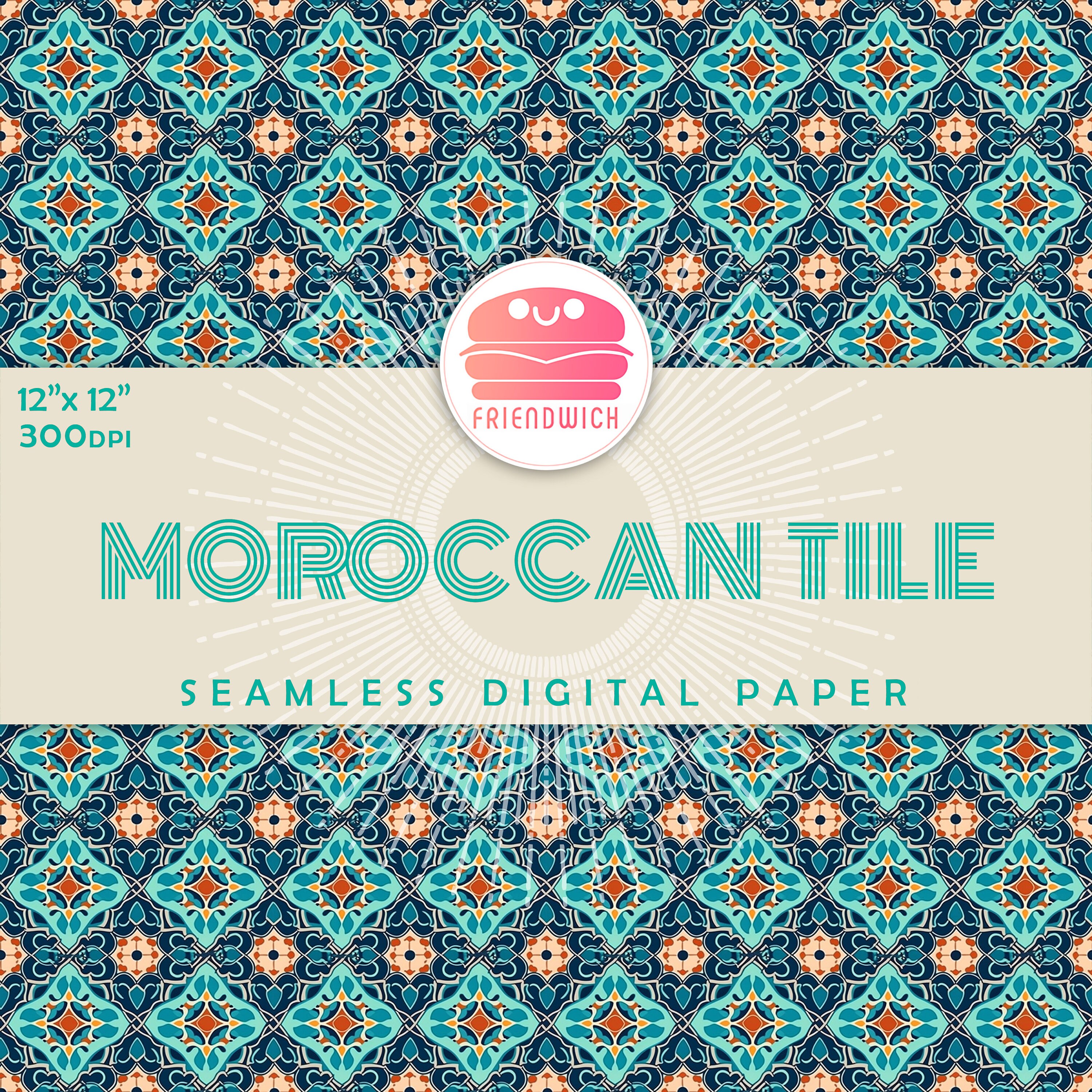 Moroccan Tile Digital Paper, Green Ornamental Scrapbook Paper ...