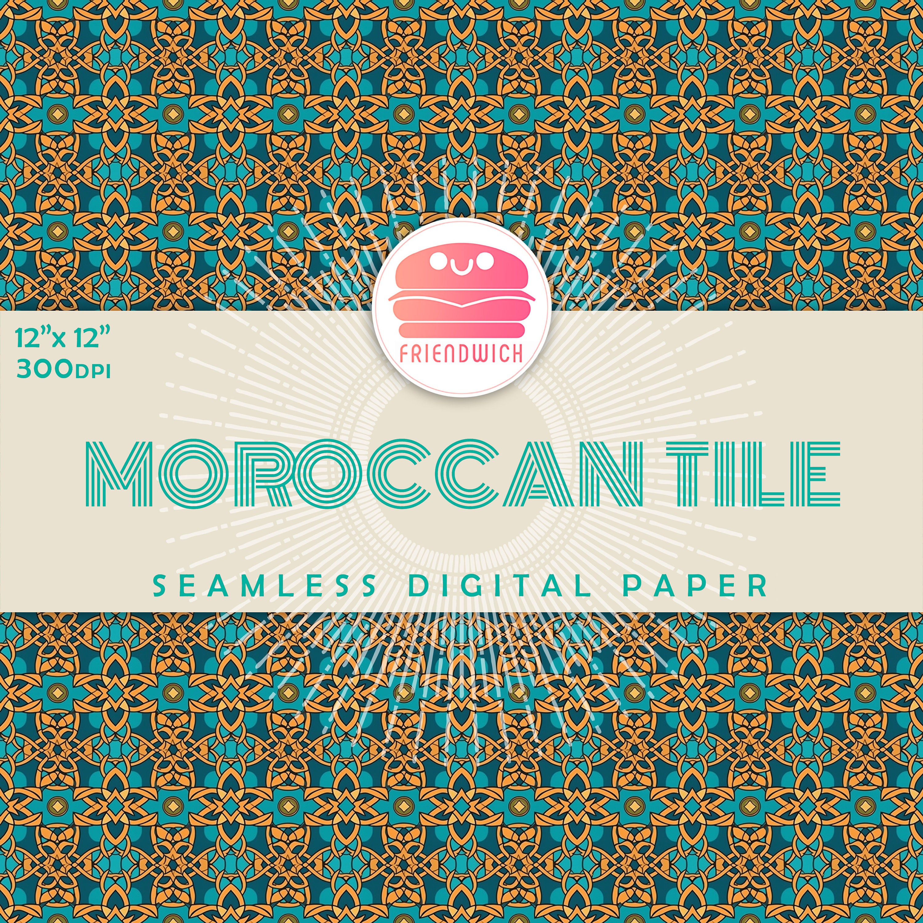 Moroccan Tile Digital Paper, Green Ornamental Scrapbook Paper ...