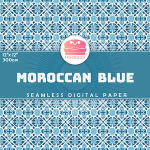 Carta digitale marocchina con piastrelle blu e bianche, carta per album ornamentali Aqua, carta mediterranea, fiori di piastrelle blu, festa marocchina