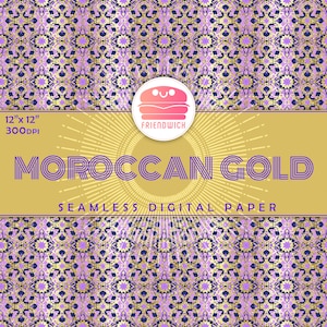 Carta digitale marocchina in oro e piastrelle viola, carta per album ornamentale lucida, carta mediterranea, fiori di piastrelle viola, festa marocchina