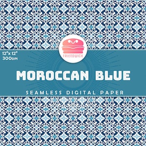 Carta digitale marocchina con piastrelle blu e bianche, carta per album ornamentali Aqua, carta mediterranea, fiori di piastrelle blu, festa marocchina