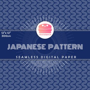Japanese Pattern Paper, seamless pattern, traditional scrapbooking pattern, printable digital paper, blue white
