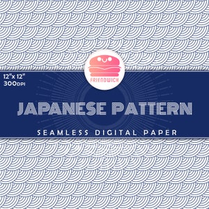 Japanese Pattern Paper, seamless pattern, traditional scrapbooking pattern, printable digital paper, blue white