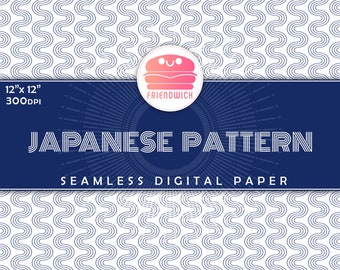 Japanese Pattern Paper, seamless pattern, traditional scrapbooking pattern, printable digital paper, blue white