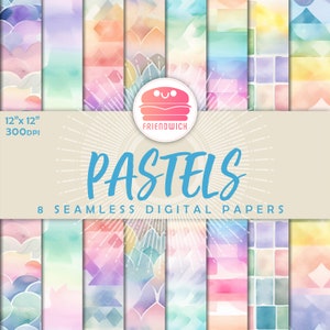 Pastel digital paper, pastel gradient, pastel rainbow paper, pink pastel flowers, pastel wedding