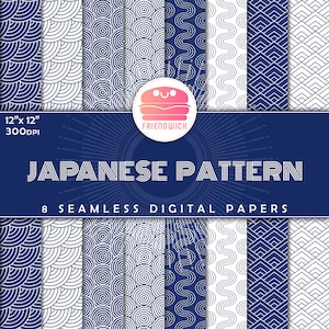 Japanese Pattern Paper, seamless pattern, traditional scrapbooking pattern, printable digital paper, blue white