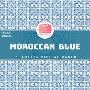 Carta digitale marocchina con piastrelle blu e bianche, carta per album ornamentali Aqua, carta mediterranea, fiori di piastrelle blu, festa marocchina