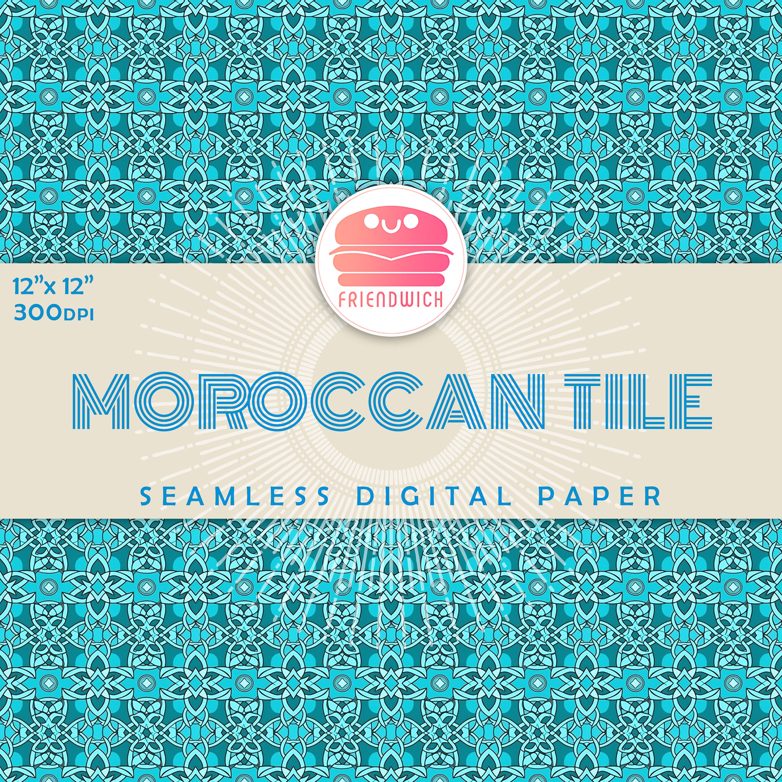 Moroccan Blue Tile Digital Paper, Aqua Ornamental Scrapbook Paper ...