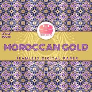 Carta digitale marocchina in oro e piastrelle viola, carta per album ornamentale lucida, carta mediterranea, fiori di piastrelle viola, festa marocchina