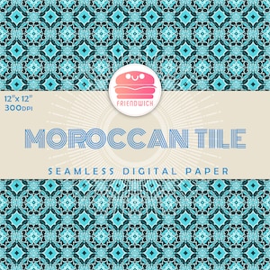 Carta digitale Marocchino Blue Tile, Aqua Ornamental Scrapbook Paper, carta mediterranea, fiori di piastrelle blu, festa marocchina