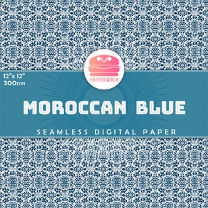 Carta digitale marocchina con piastrelle blu e bianche, carta per album ornamentali Aqua, carta mediterranea, fiori di piastrelle blu, festa marocchina