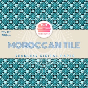 Carta digitale Marocchino Blue Tile, Aqua Ornamental Scrapbook Paper, carta mediterranea, fiori di piastrelle blu, festa marocchina
