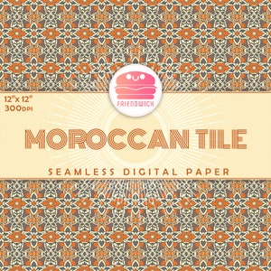 Carta digitale marocchina Summer Tile, calda carta Scrapbook ornamentale, carta mediterranea, fiori di piastrelle arancioni e verde acqua, festa marocchina