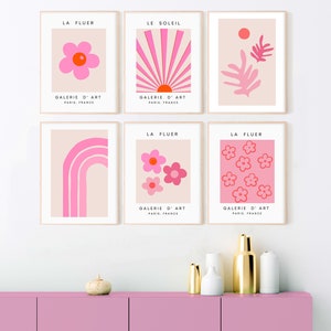 PRINTABLE Colorful Print Set of 6,  Matisse Exhibition Poster, Pink and Orange Art Print ,Preppy Room Decor,Barbiecore Aesthetic