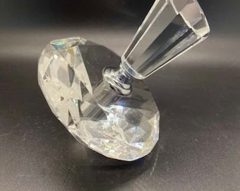 Diamond Shaped Clear Cut Crystal Perfume Bottle w/Stopper EUC