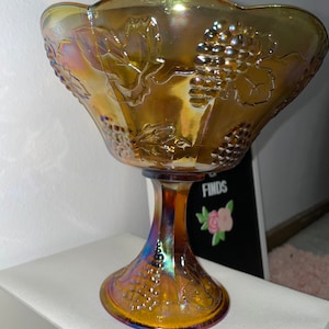 Indiana harvest grape amber iridescent large footed fruit bowl