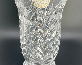 Lead Crystal 24% Vase 6” Footed Cut Glass Braided Pattern Jagged Edge Germany