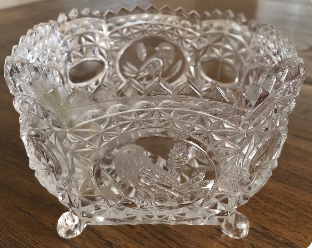 Hofbauer Byrdes Collection Lead Crystal 4footed Square Bowl Candy Dish