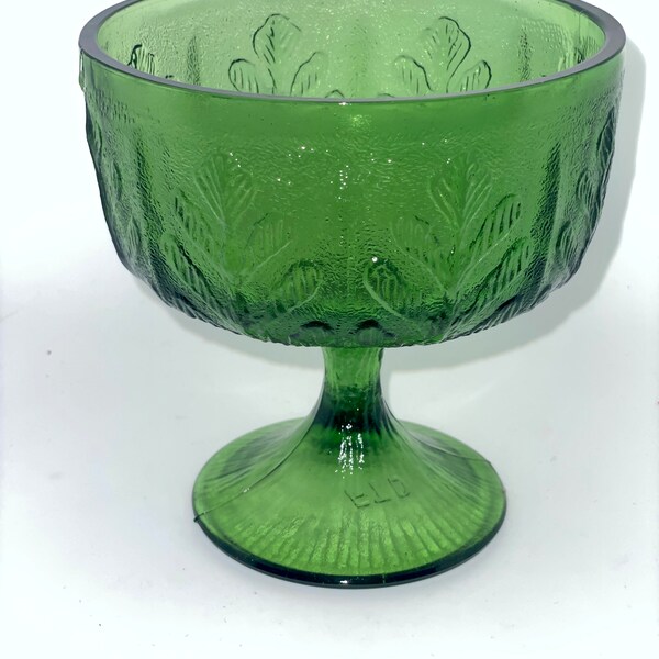 FTD Green Glass Oak Leaf Compote Pedestal Dish