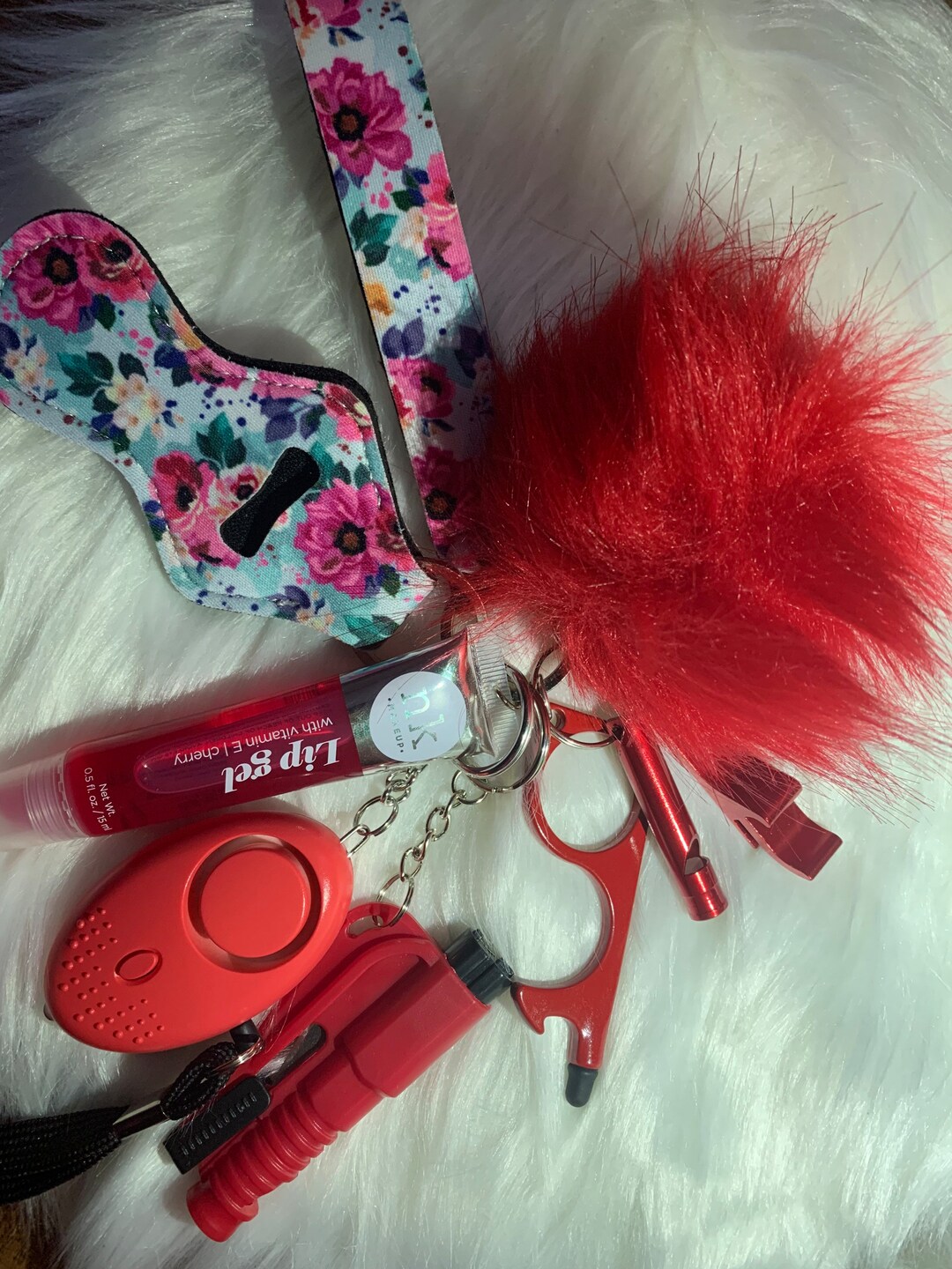 10 Piece Safety Keychain Set/ Safety First/ Protection Keychain/ Floral