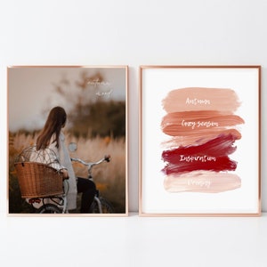 2x art prints autumn quote, poster print autumn feeling, wall picture with saying, poster autumn vibes, autumn decoration, wall decoration autumn, Hello Autumn