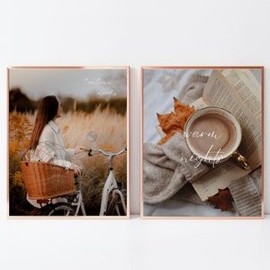 2x impresiones de arte cita de otoño, fotografía de impresión de póster, mural con dicho, cartel de vibraciones de otoño, decoración de otoño, decoración de pared otoño, Hola Otoño