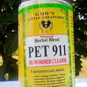 PET 911 Natural De-Wormer (8oz) Herbal Formula, 100% Natural, Organic Herbs, Oils, Clays, Dogs, Cats, Ferrets, Rabits, Pigs, Goats +