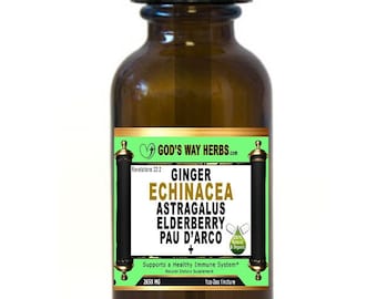 Ginger+Echinacea+Ashwaganda TINCTURE, Organic Herbal Tincture w/ Elderberry & more for Immunity Support