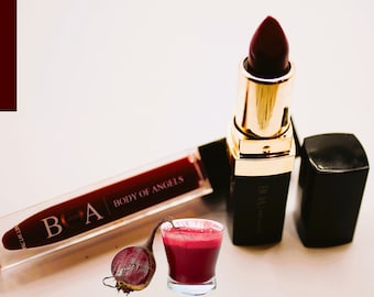 Beetroot Herbal Lipstick & Lip Gloss- Natural Herb Lipstick, Dark Red Wine Color