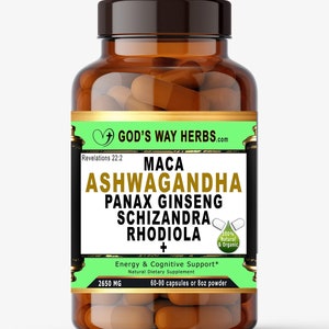 Energy Superpowers Herbal supplement w/Ashwaganda, Maca, Rhodiola, Panax Ginseng + MORE! Dr Sebi Herbs, Vegan, Alkaline