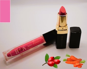 Rosehips & Carrot Seed (ANGELIC PINK) Herbal Lipstick + Lip Gloss