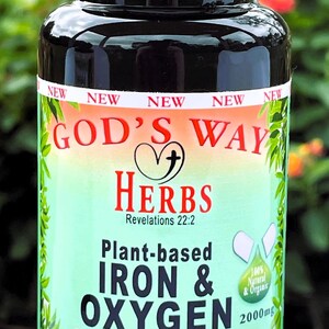 Iron & Oxygen (60ct) Natural Herbal supplement formula, Dr Sebi green food with iron plus, moringa, nettle, bladderwrack, chaparral and more by Gods Way Herbs