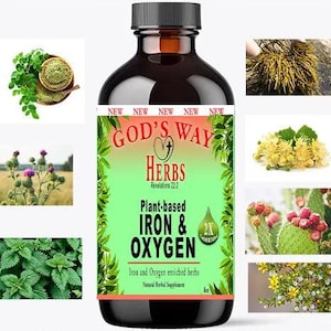 Iron & Oxygen (60ct) Natural health Tonic, Dr Sebi green food with iron plus, moringa, nettle, bladderwrack, chaparral and more by Gods Way Herbs