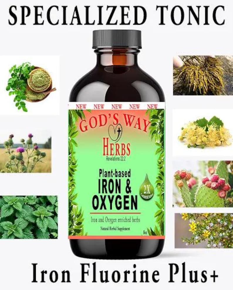 Iron & Oxygen (60ct) Natural health Tonic, Dr Sebi green food with iron plus, moringa, nettle, bladderwrack, chaparral and more by Gods Way Herbs