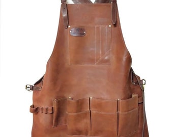 Personalized Buffalo Leather Workshop Apron with 8 Pockets, Hand Crafted Woodworking Apron, Blacksmith Apron/ Welding Apron