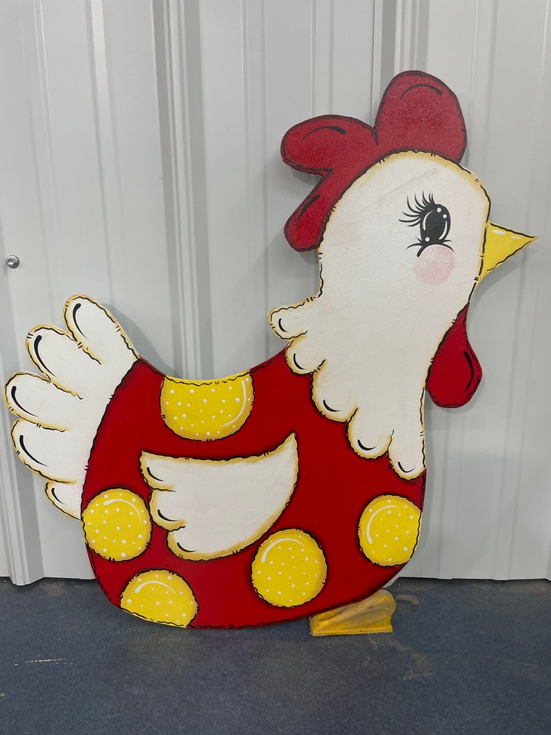 Hand Painted Wooden Yard Art Chicken Hen With Stake Etsy