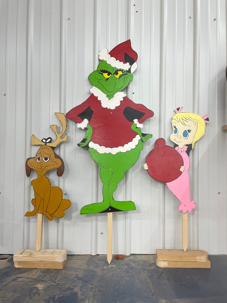 Handpainted Wooden Yard Art Grinch Max Cindy Lou Who Etsy
