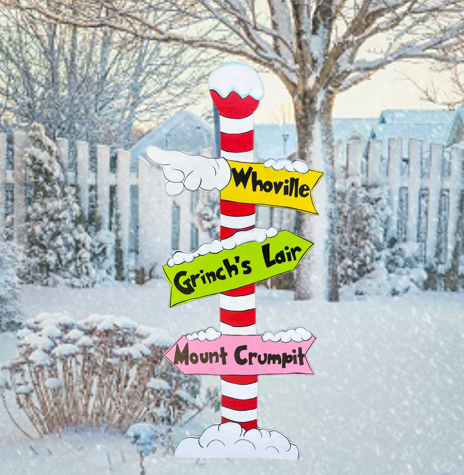 Hand Painted Wooden Yard Art Grinch Christmas Sign Direction Post