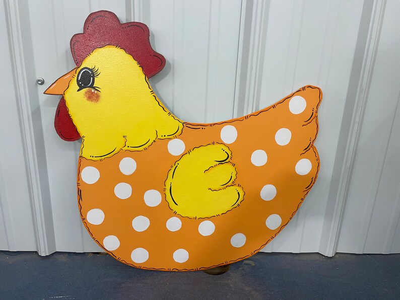 Hand Painted Wooden Yard Art Chicken Hen With Stake Etsy