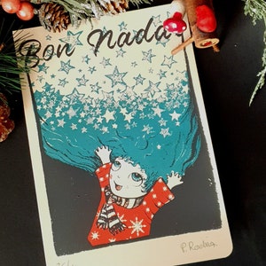 postal navidad, tarjeta navideña,  CHRISTMAS POSTCARD, serigrafía artesanal original, Insectricia Print, artesanía