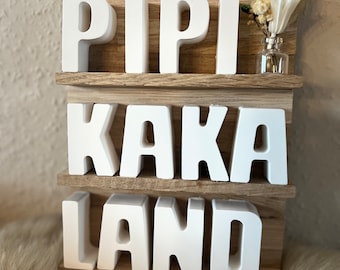 Wooden sign with letters, blocks, Raysin letters, funny decorative sign, toilet sign