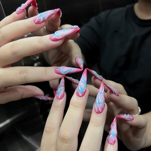 Long Stiletto Ombre Pink 3D Gel Press-on Nails, Handmade Elegant Design Nails Art, Luxury Custom Acrylic Party Nails, Halloween/ Xmas Nail