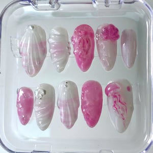 Sweet Pink Jellyfish 3D Gel Press-on Nails, Handmade Trending Press On Nails, Faux Acrylic Nail, Custom Nails Art, Nailbox Nails, Sea Style