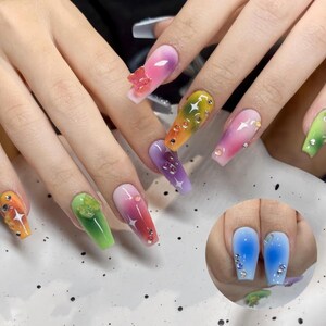 Baby Butterfly Colorful Press-on Nails, Handmade Elegant Y2k Style Design Nails Art, Luxury Custom Nails, Party/ Christmas/ Halloween Nails