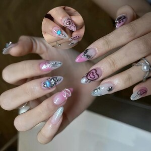 Y2k Design Nails Art, Pink Ombre Press-on Nails, Handmade Elegant Star Luxury Nails, Custom Acrylic Party Nails, Wedding/ Party Nails