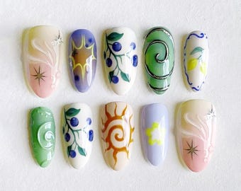 Handmade Luxurious Spiral 3D Gel Press-on Nails Elegant Fake Nails, Unique Press On Nail, Custom Nails Gifts, Christmas Gifts, Trending Nail